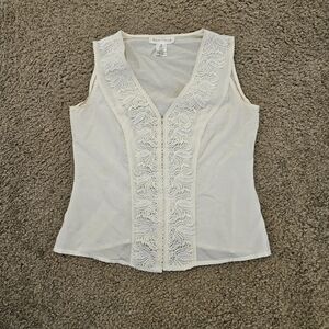 White House Black Market Cream Silk Blend Lace Sleeveless Blouse, Size XS